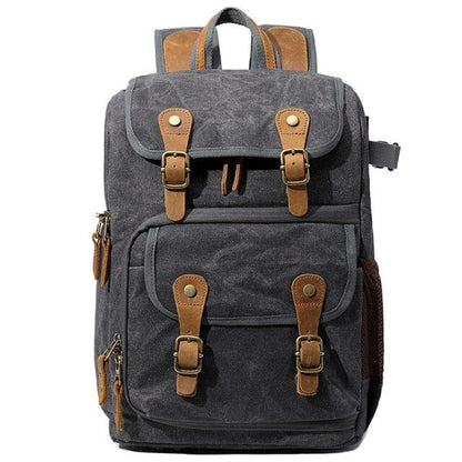 Margaret River waxed canvas camera backpack in Dark Grey — Beverley Lane