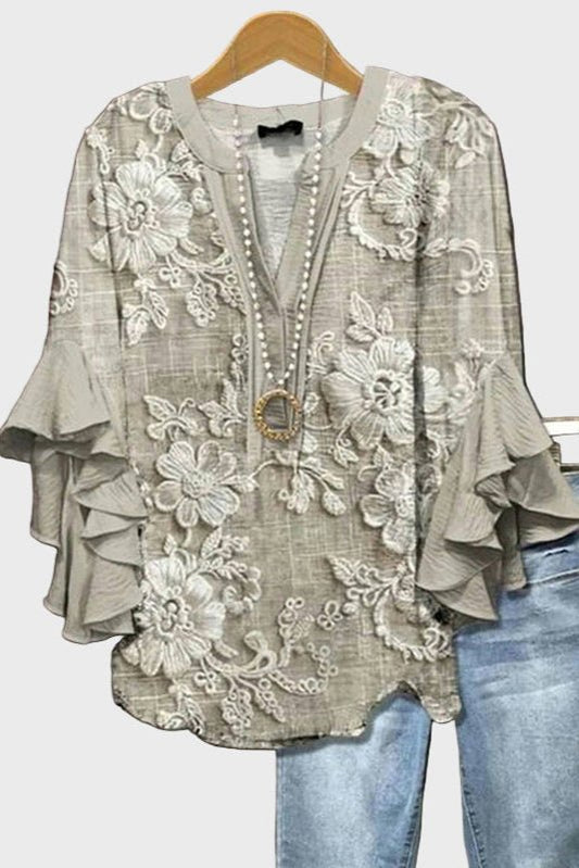 Mirea Beige Boho Print Blouse for Women