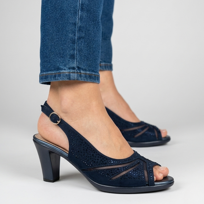 Thea | Comfortable Heeled Sandals for Women with Diamante Details