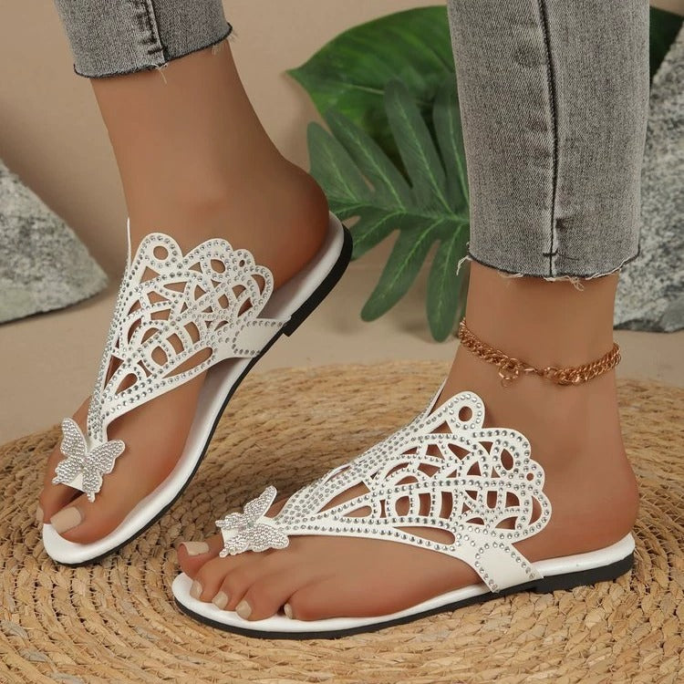 Gisele | Embellished Faux Leather Sandals with Butterfly Detail