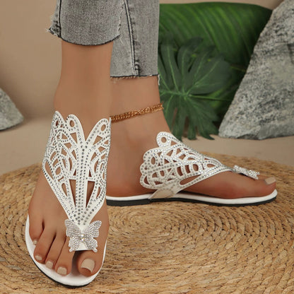 Gisele | Embellished Faux Leather Sandals with Butterfly Detail
