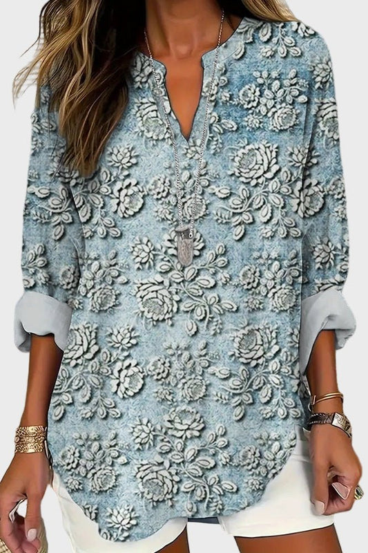 Olivia Twilight Blue Boho Print Shirt for Women