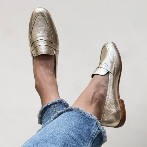 Chloe Women's Gold Patchwork Loafers