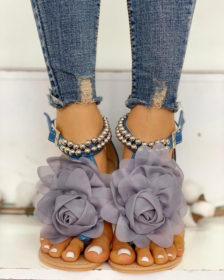 Leonora | Sandals with Floral and Beaded Detail