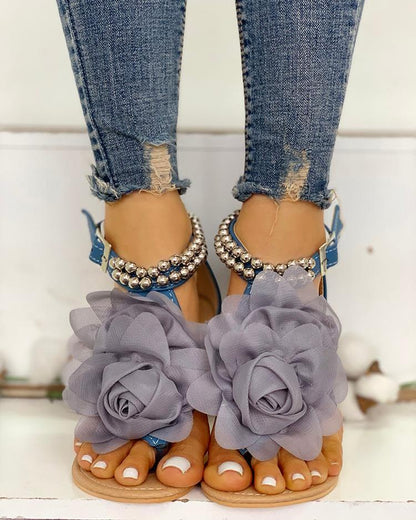 Leonora | Sandals with Floral and Beaded Detail