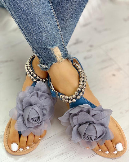 Leonora | Sandals with Floral and Beaded Detail