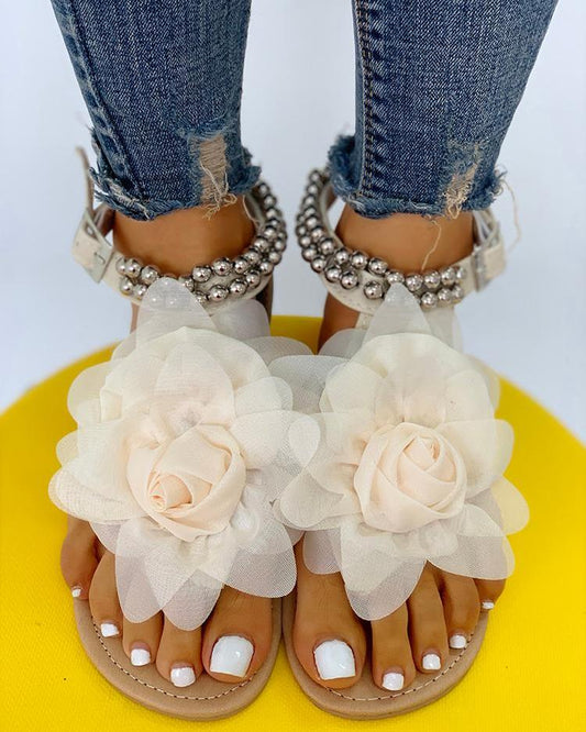 Leonora | Sandals with Floral and Beaded Detail