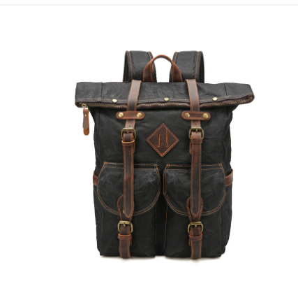 Picton cotton canvas laptop backpack in Black — Beverley Lane