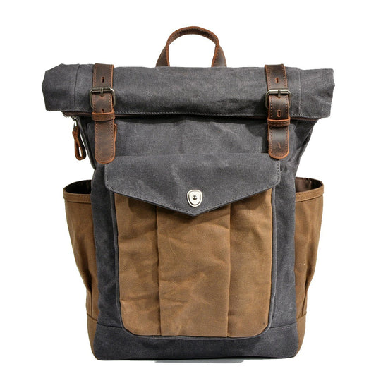 Wellington waxed canvas rolltop backpack in Dark Grey — Beverley Lane