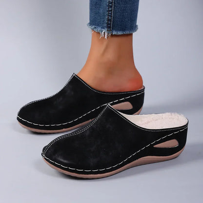 Iris | Stylish Orthopaedic Slippers in Faux Suede with Decorative Stitching