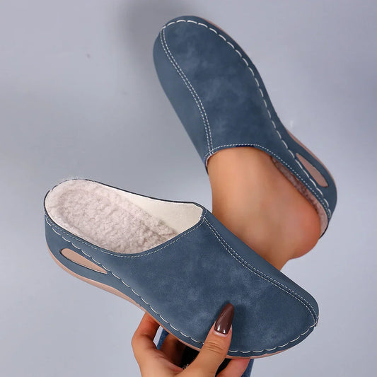 Iris | Stylish Orthopaedic Slippers in Faux Suede with Decorative Stitching