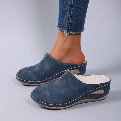 Iris | Stylish Orthopaedic Slippers in Faux Suede with Decorative Stitching