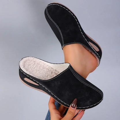 Iris | Stylish Orthopaedic Slippers in Faux Suede with Decorative Stitching