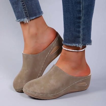 Iris | Stylish Orthopaedic Slippers in Faux Suede with Decorative Stitching