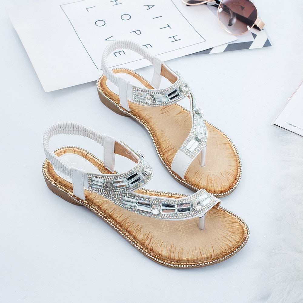 Katrina | T-Strap Sandals with Diamante