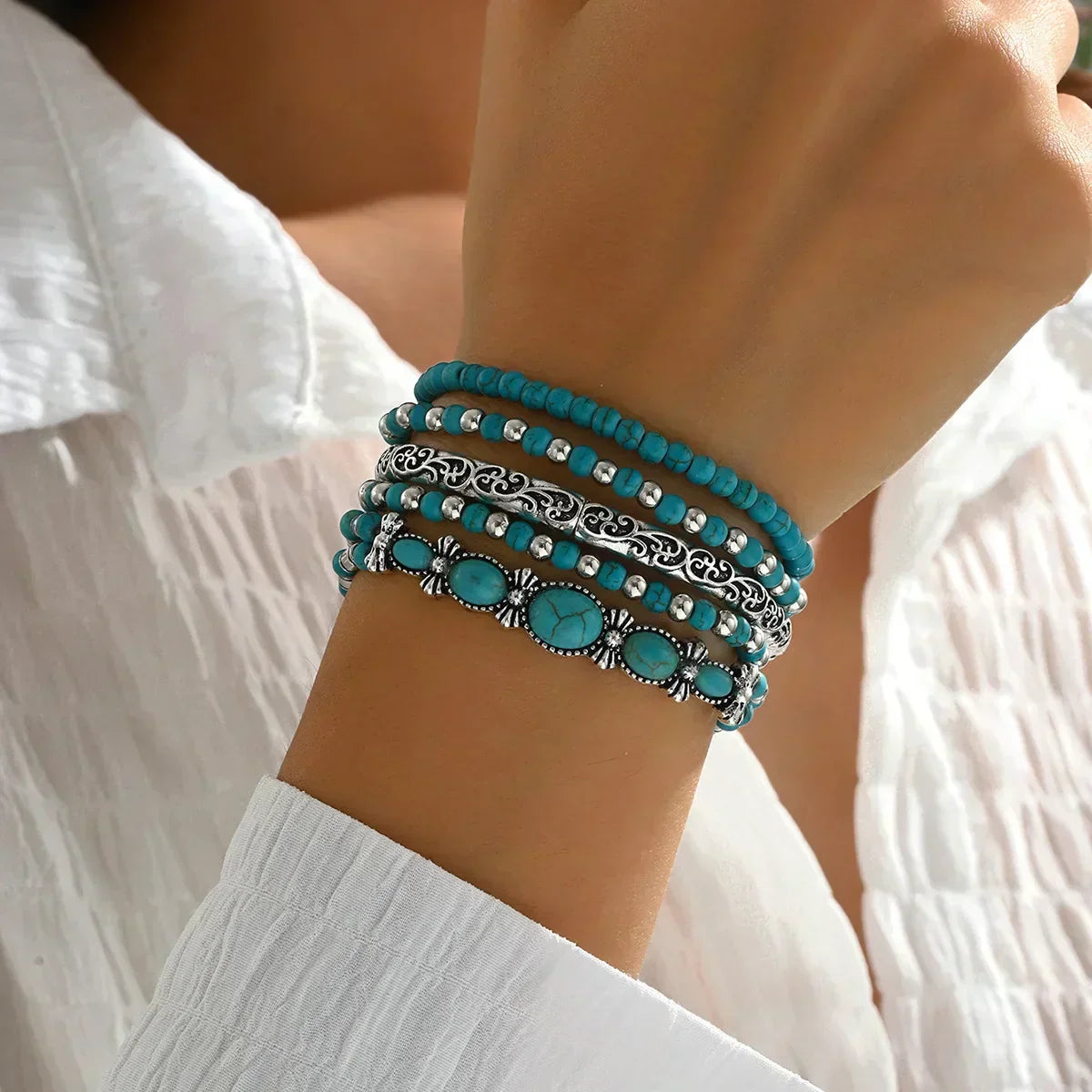 Agnes | 5-Piece Turquoise Bracelet Set