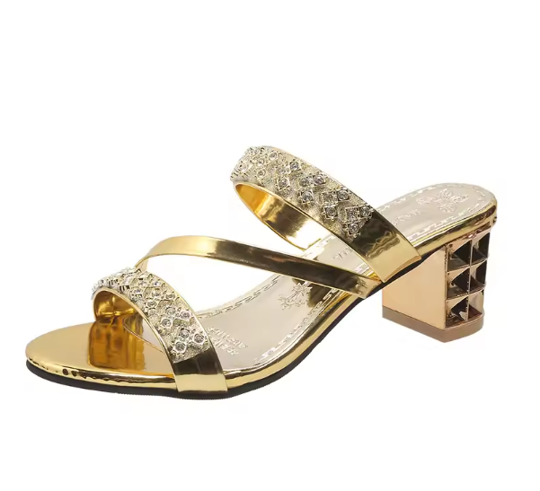 Dietlinde | Strass-Sandalen mit Blockabsatz
