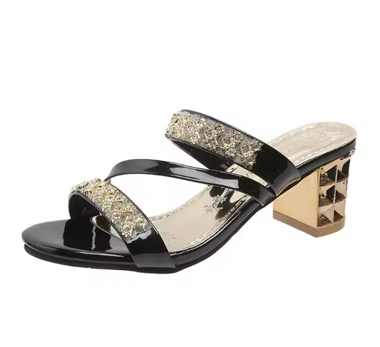 Dietlinde | Strass-Sandalen mit Blockabsatz