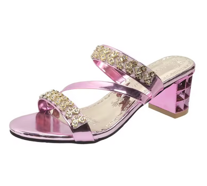 Dietlinde | Strass-Sandalen mit Blockabsatz