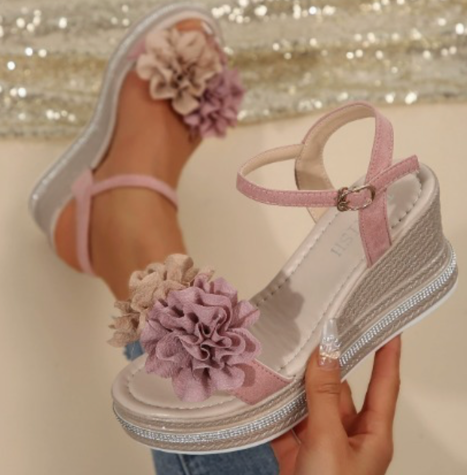 Tabitha | Feminine Wedge Sandals with Soft Floral Straps