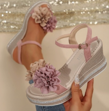Tabitha | Feminine Wedge Sandals with Soft Floral Straps