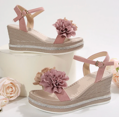 Tabitha | Feminine Wedge Sandals with Soft Floral Straps