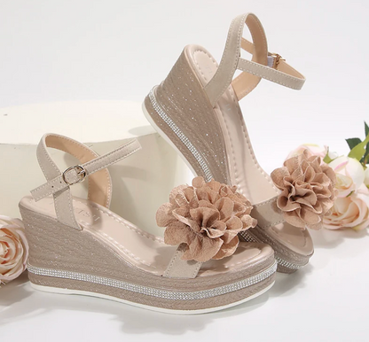 Tabitha | Feminine Wedge Sandals with Soft Floral Straps