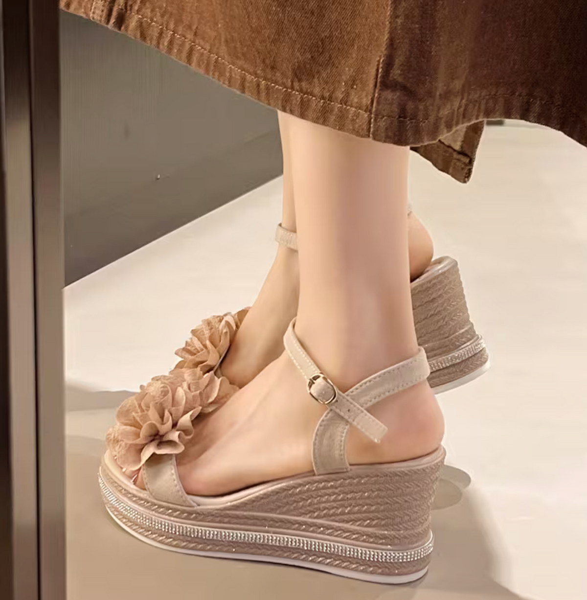 Tabitha | Feminine Wedge Sandals with Soft Floral Straps