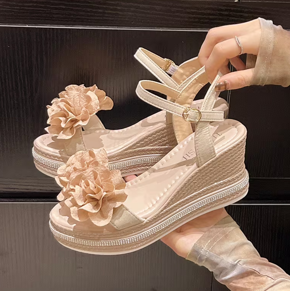 Tabitha | Feminine Wedge Sandals with Soft Floral Straps