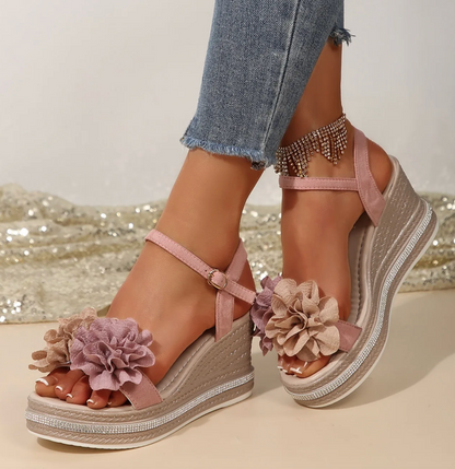 Tabitha | Feminine Wedge Sandals with Soft Floral Straps