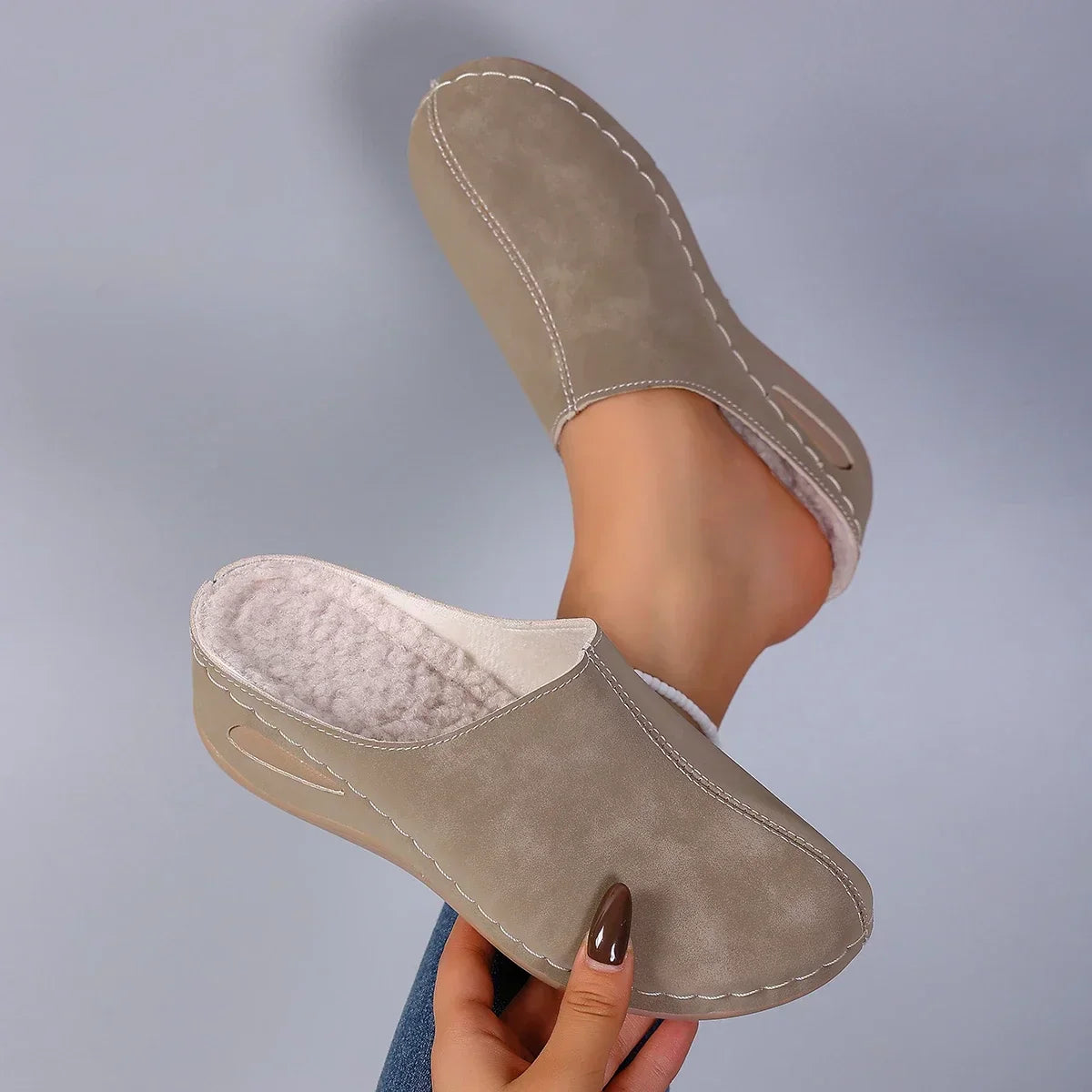Iris | Stylish Orthopaedic Slippers in Faux Suede with Decorative Stitching