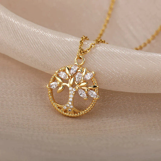 Elfrida | Tree of Life Gold Crystal Pendant Necklace