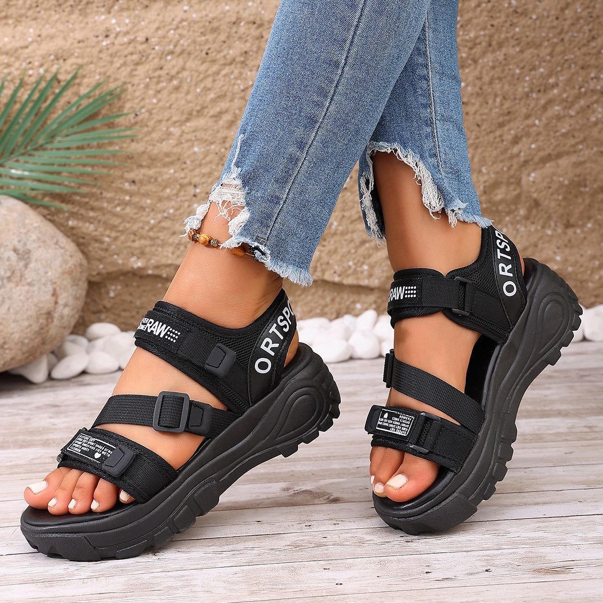 Kristin | Fashionable Platform Sandals with Velcro Fastening
