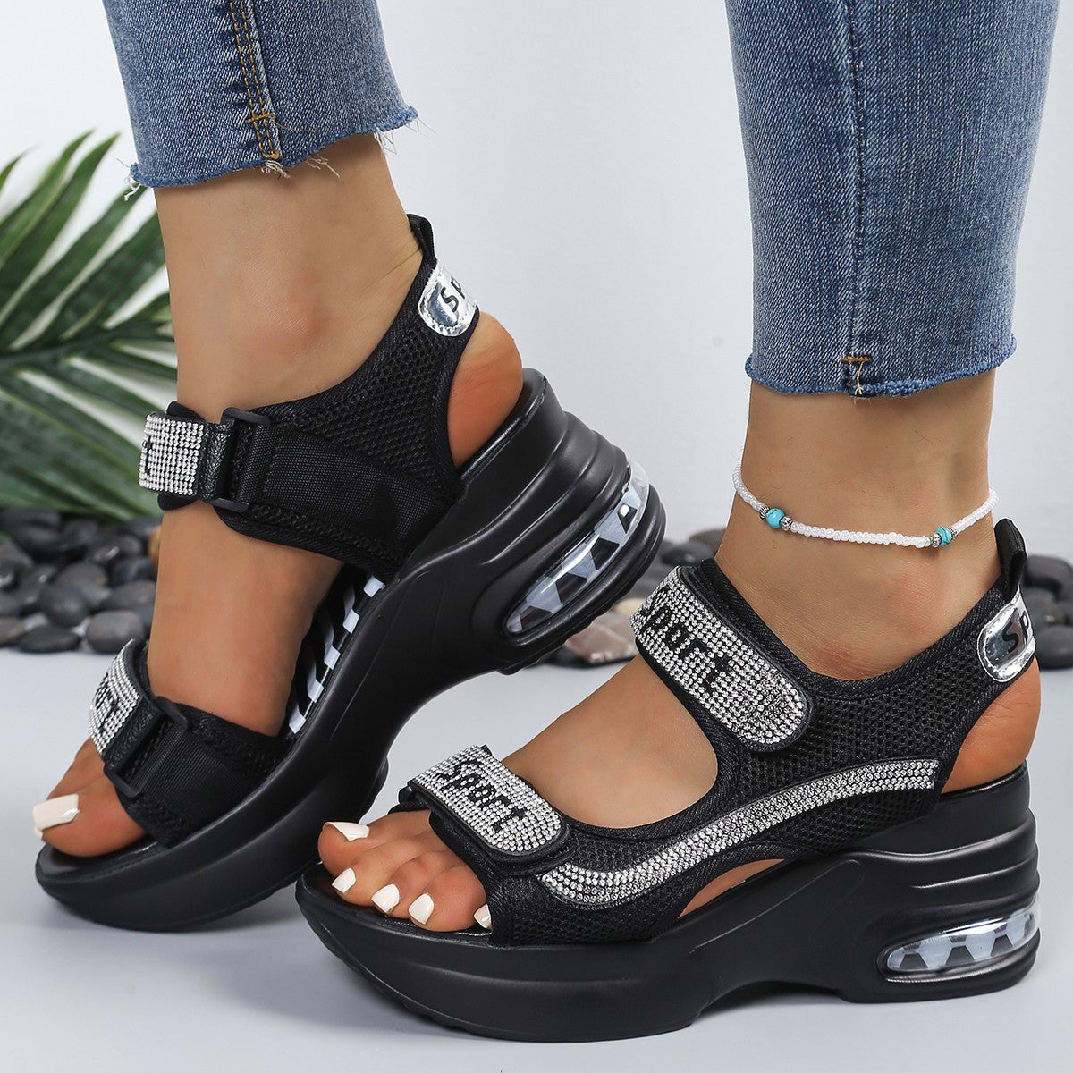 Inga | Orthopaedic Comfort Platform Sandals with Crystal Straps