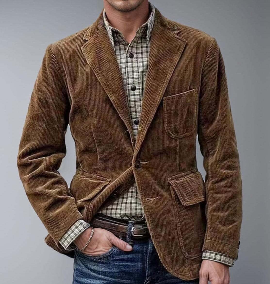 Andrei | Two-Piece Italian Cotton Corduroy Jacket and Vest Set for Men