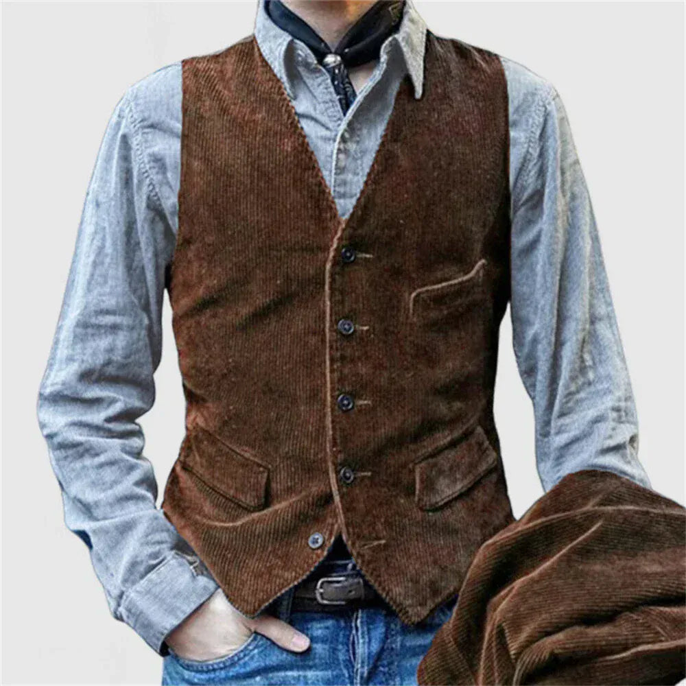 Andrei | Two-Piece Italian Cotton Corduroy Jacket and Vest Set for Men