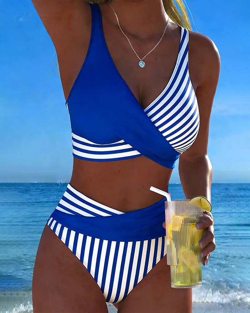 Alexandra | Two-Tone Bikini with Nautical Stripe Design