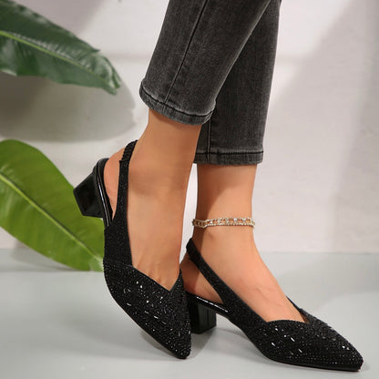 Ramona | Glossy Heeled Sandals with Sparkling Crystal Details