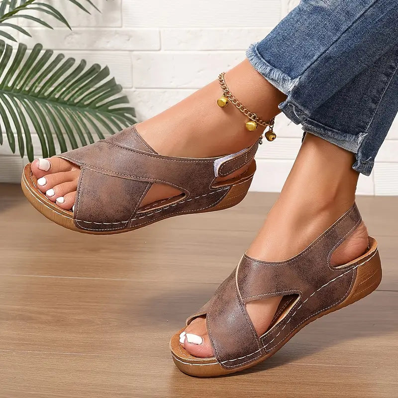 Elle | Vintage Wedge Sandals with Soft Comfort