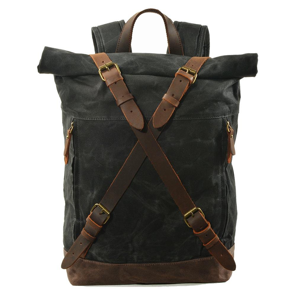 Invercargill waxed canvas rolltop backpack in Black — Beverley Lane