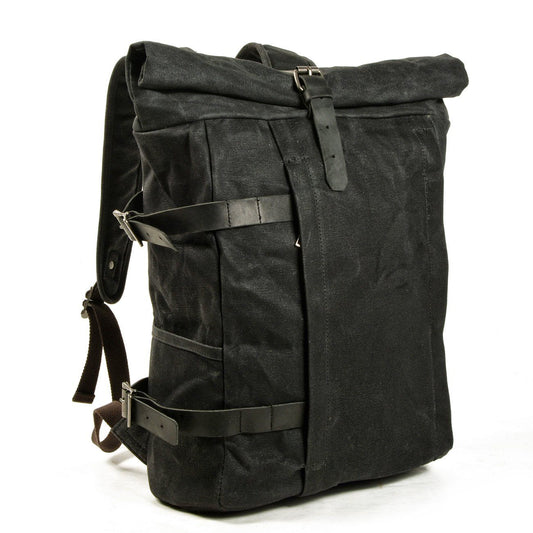 Cairns waxed canvas rolltop backpack in Black — Beverley Lane