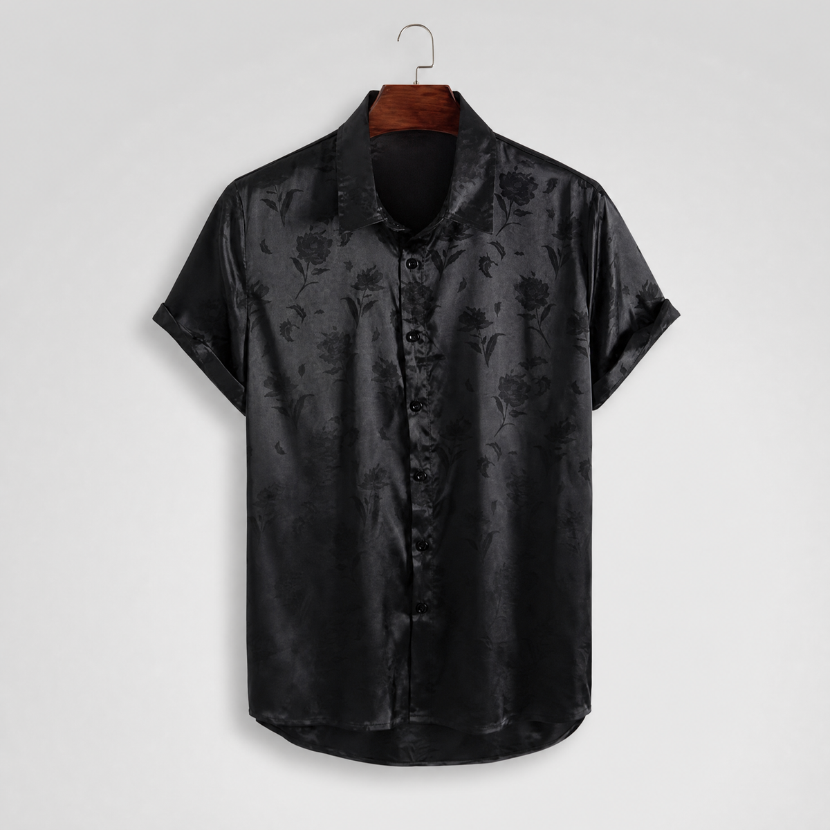 Damian | Jacquard Weave Short-Sleeve Shirt with Floral Pattern for Men