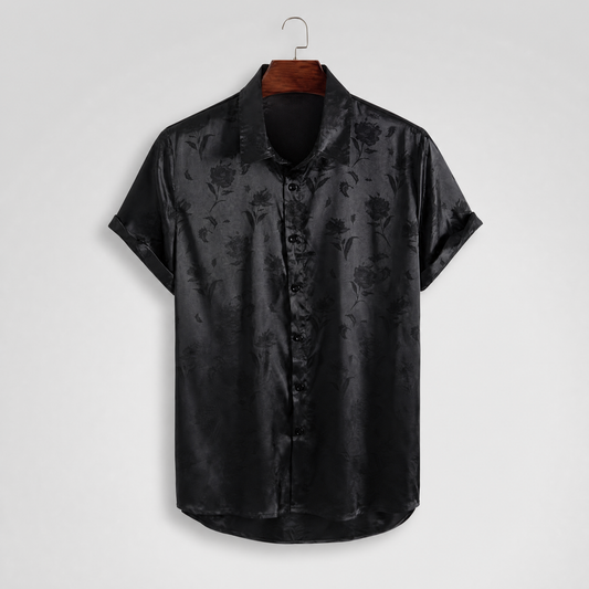 Damian | Jacquard Weave Short-Sleeve Shirt with Floral Pattern for Men