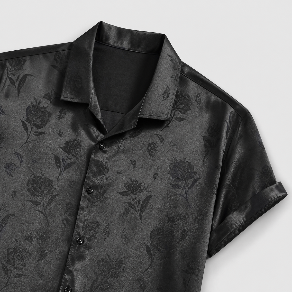 Damian | Jacquard Weave Short-Sleeve Shirt with Floral Pattern for Men