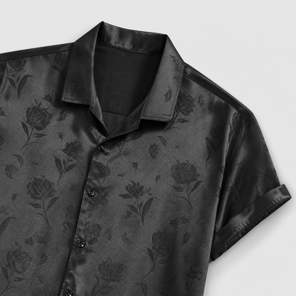 Damian | Jacquard Weave Short-Sleeve Shirt with Floral Pattern for Men