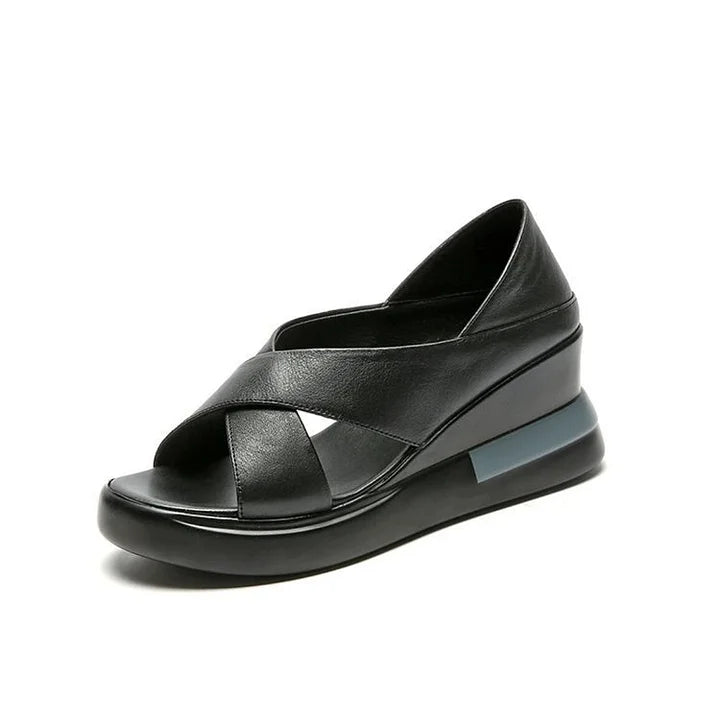 Frances | Modernist Platform Sandals in Faux Leather with Wide Straps