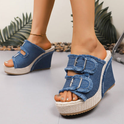 Ute | Trendige Denim Espadrille Keilsandalen