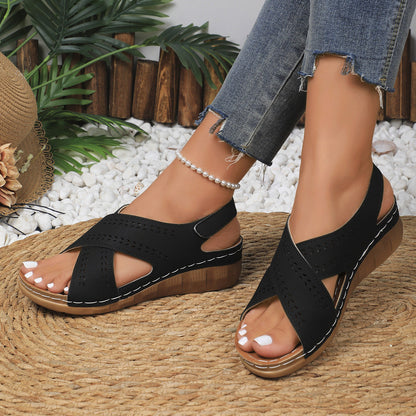 Jasmine | Orthopaedic Faux Leather Sandals with Wedge Heel