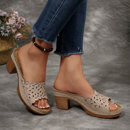 Sienna | Feminine Heeled Sandals with Floral Toe Detail