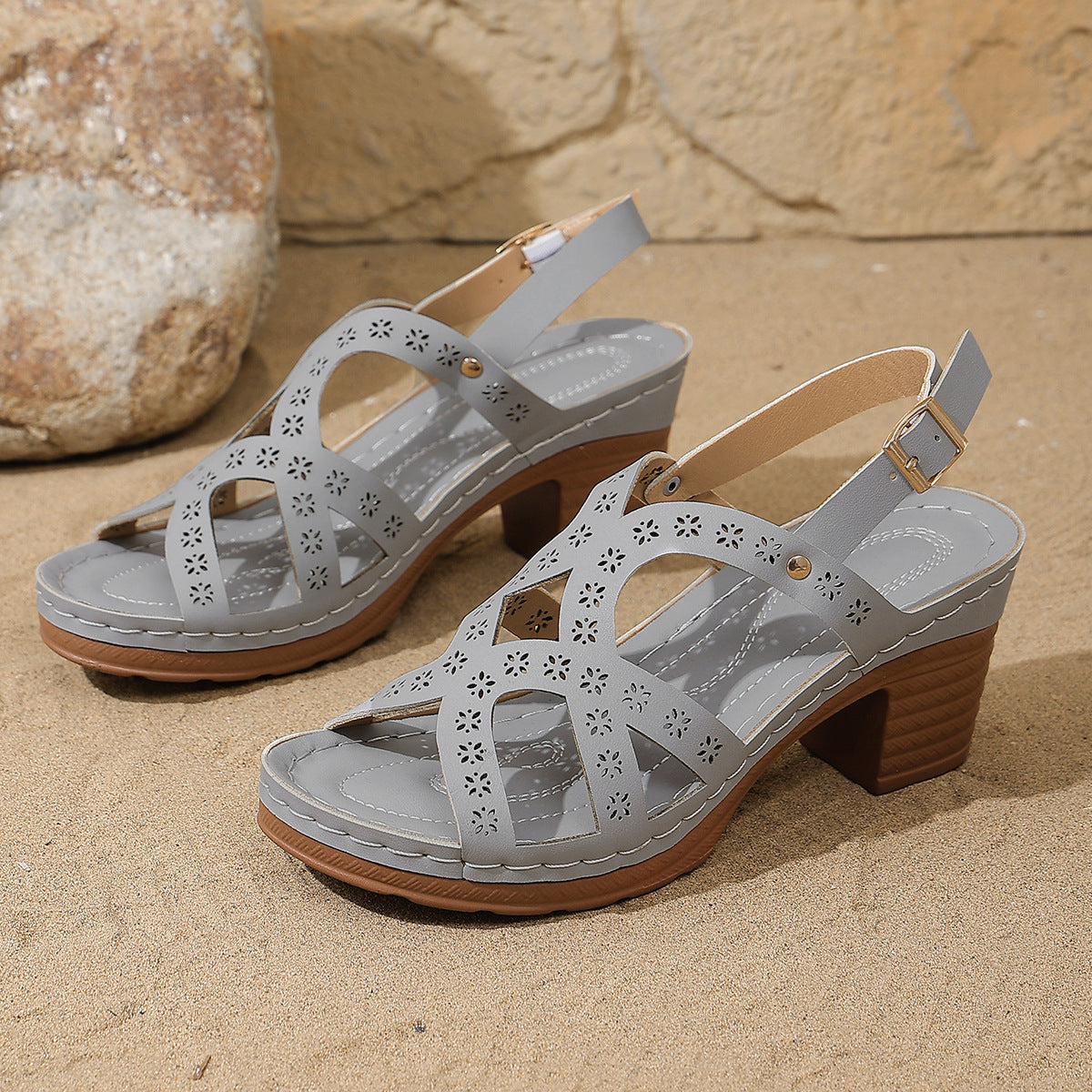 Sofia | Feminine Heeled Sandals with Decorative Cut-Out Pattern